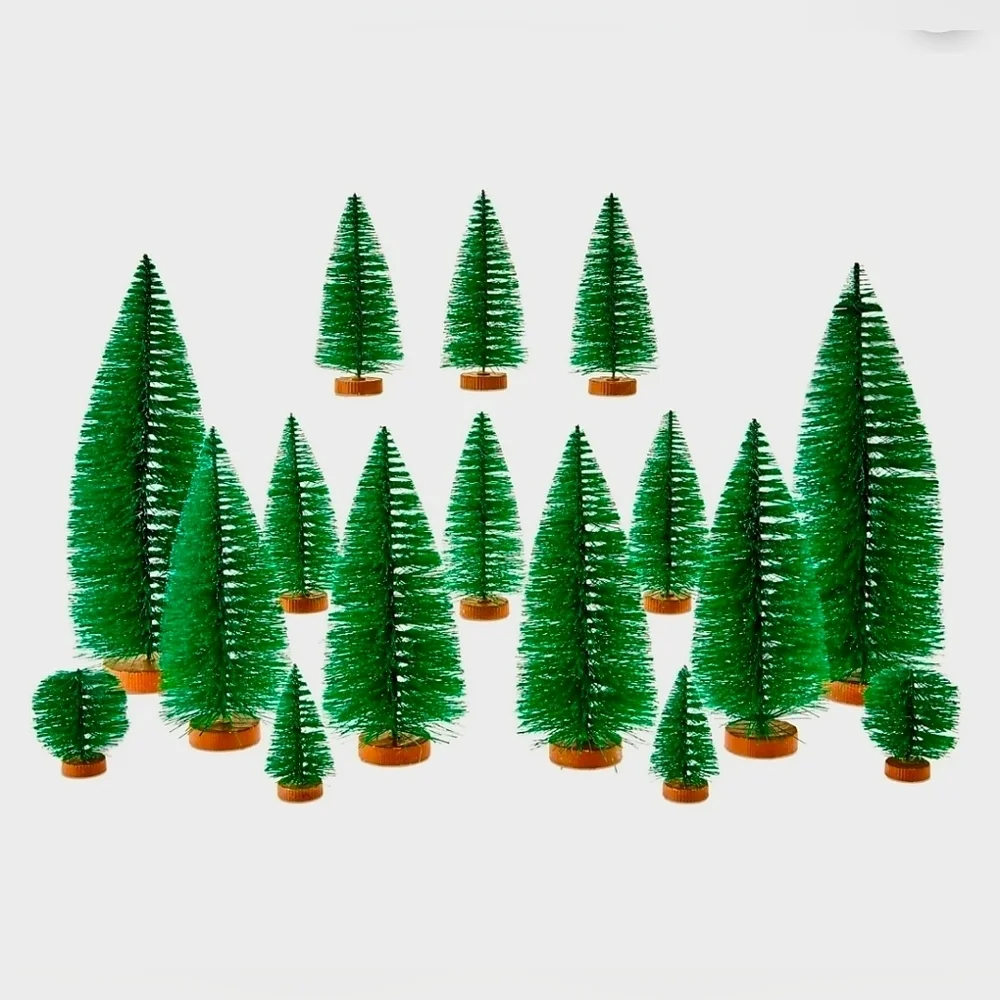 New Holiday Time Christmas Village Bottlebrush Tree Set of 16, size 9